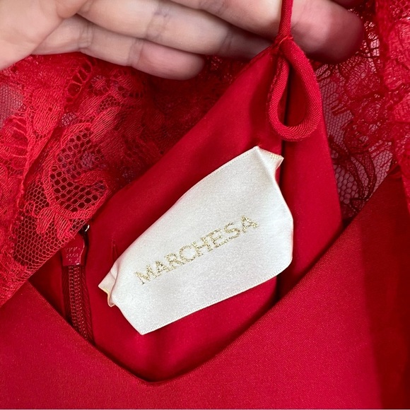 Vintage Marchesa Made In USA Red Lace Overlay Midi Dress Sz 2 Elegant Cocktail - Picture 11 of 11
